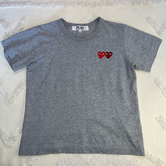 Comme des Garçons PLAY Twin Hearts Slim Fit Jersey T-Shirt in Grey RUNS SMALL - Picture 3 of 7